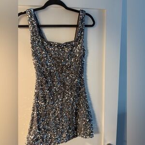 Miss Me Sequin Mini Dress Silver